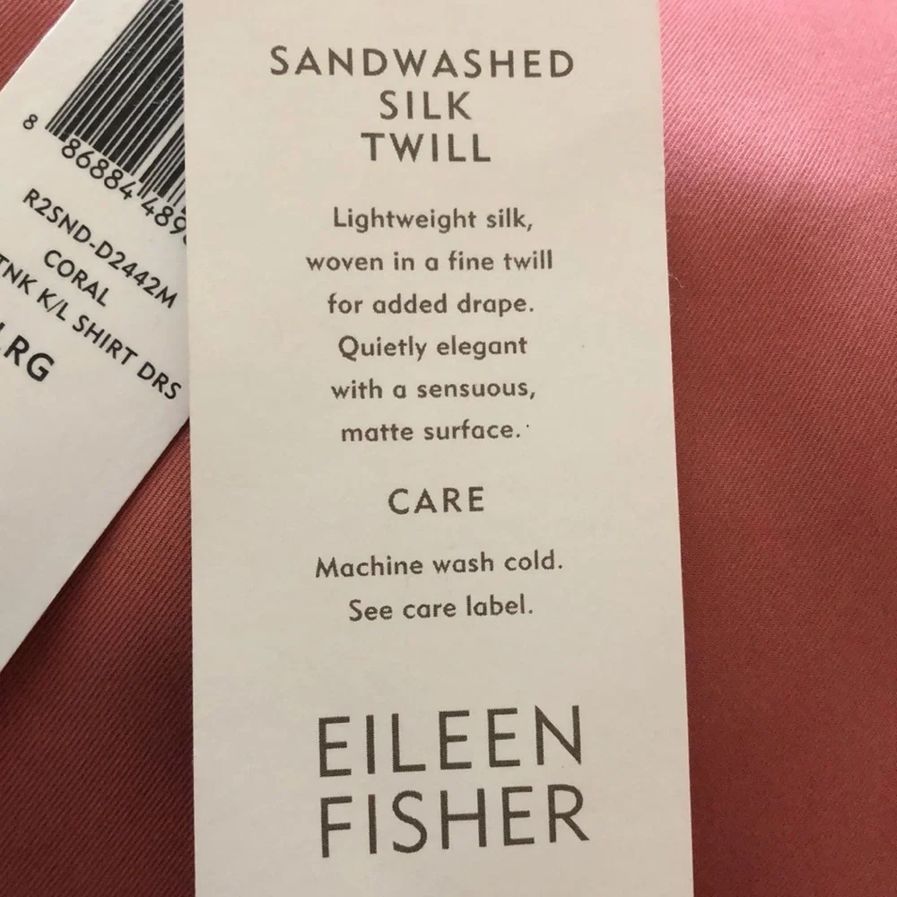 EILEEN FISHER SILK TWILL SHIRT DRESS in Coral NWT sz L - Picture 10 of 11